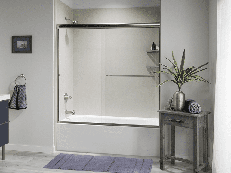 Taffeta Smooth Bathtub with Glacier Shower Door Brushed Nickel