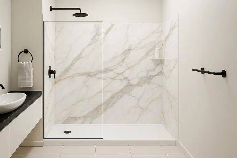 Calcutta Michelangelo acrylic shower wall design