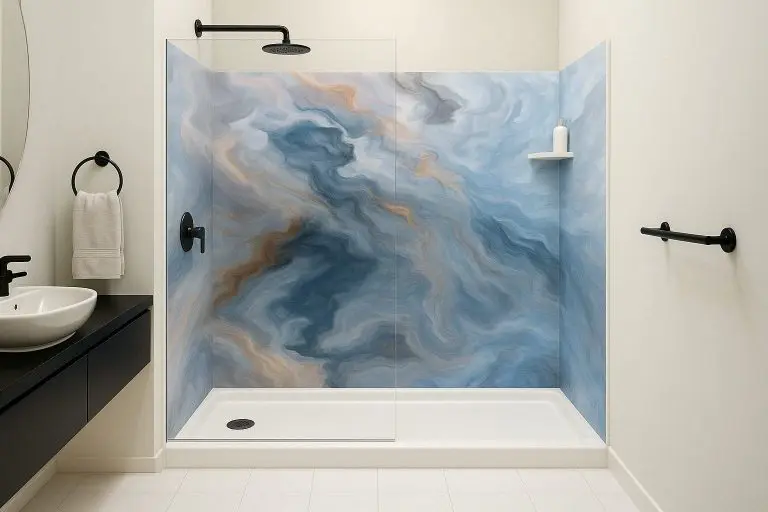 blue swirl custom shower surround design