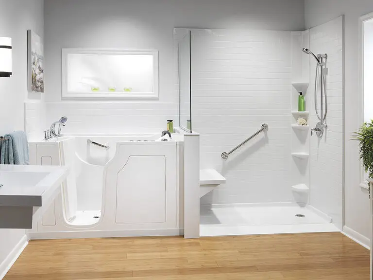 white subway tile and walk in tub combo