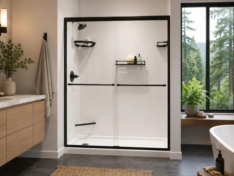 classic white - black trim - acrylic shower - 1024