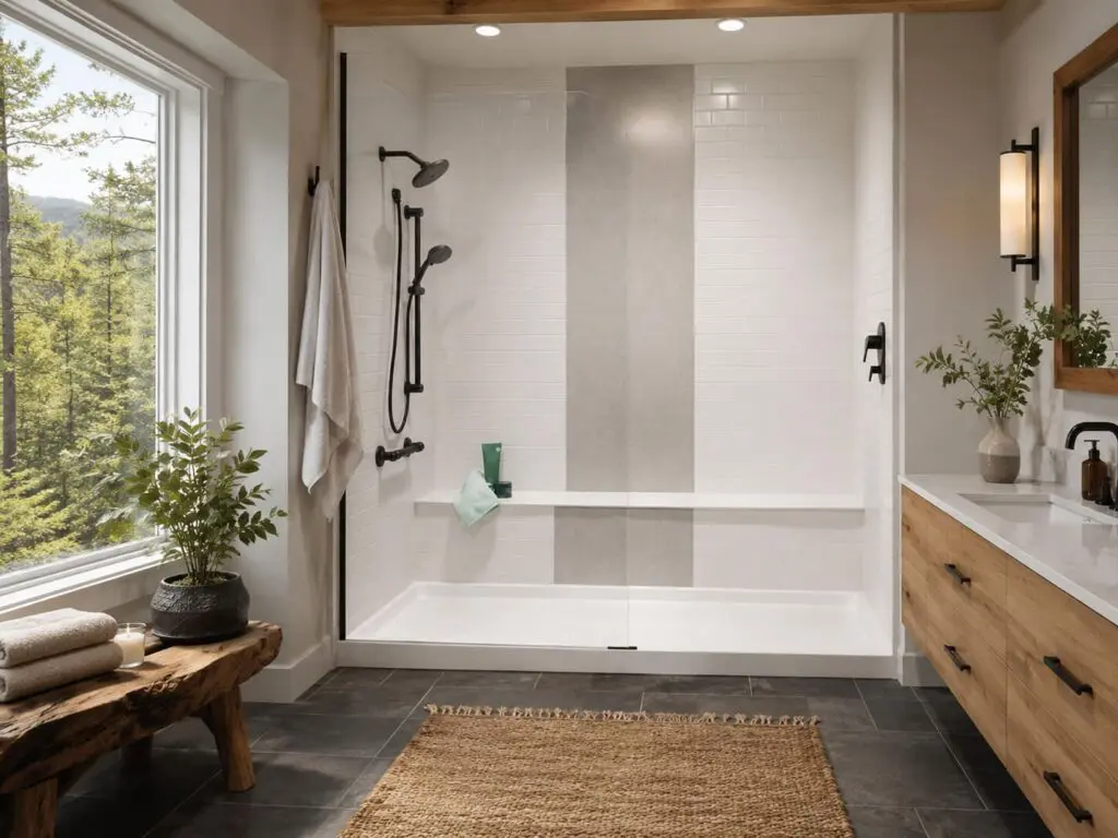 subway tile shower with taffetta grey line