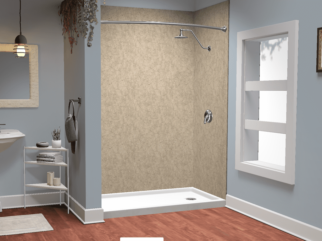Sierra Sand shower wall color displayed above a white shower base