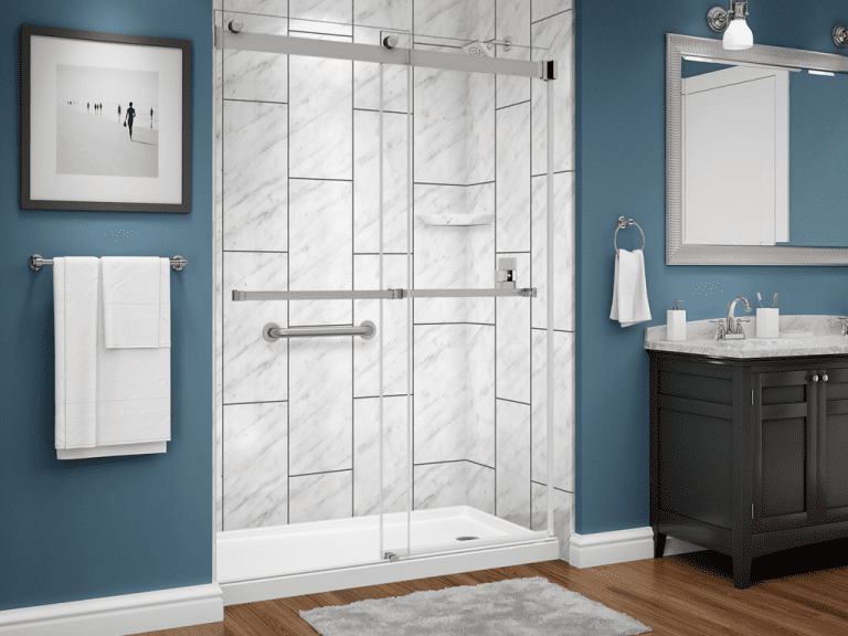 illusions series shower - 12x24 vertical stack - carrara - chrome trim - dual glass slider