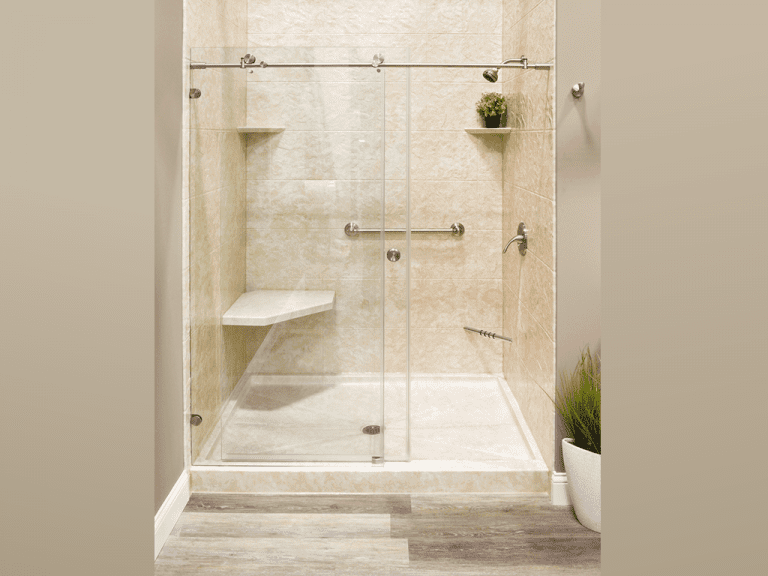 sierra sand 12x12 Roma Sim Tiles Cayman Door Shower