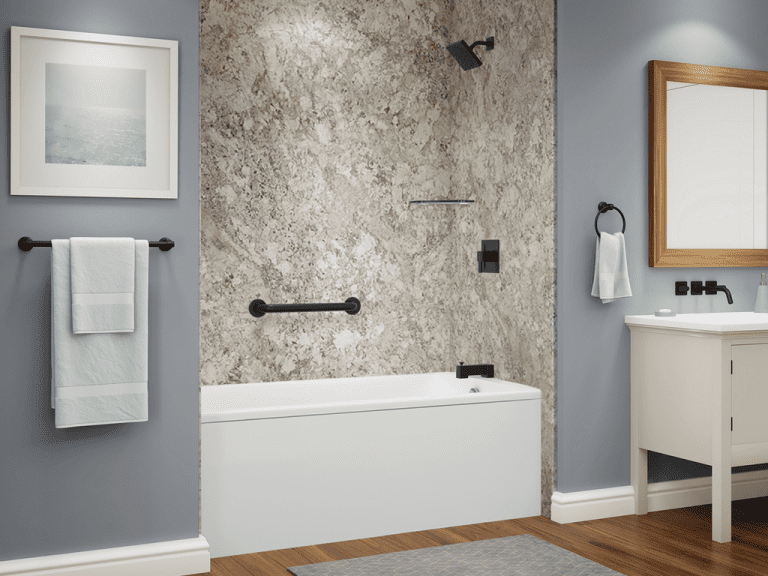 tub & shower combo - smooth tuscan marble sim - with black trim