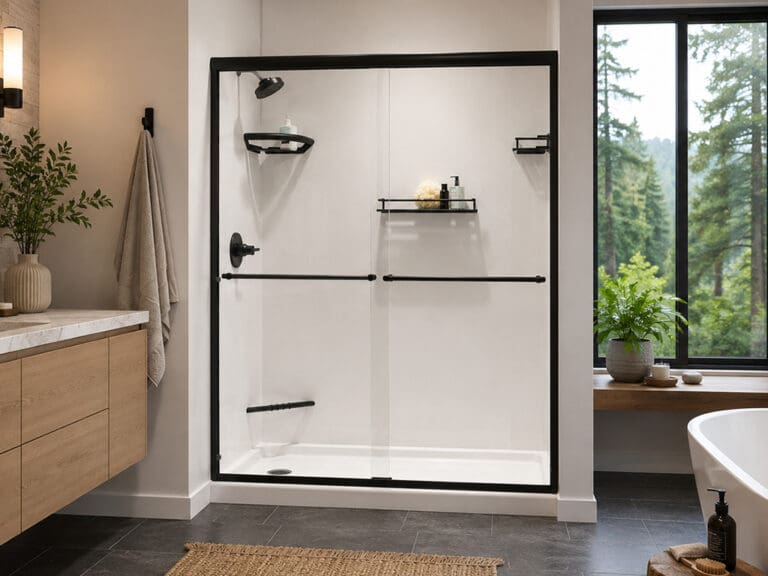 classic white - black trim - acrylic shower - 1024